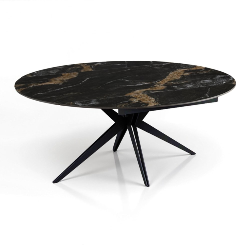 Table extensible céramique/acier calacatta noir-gris 76x90-160x160