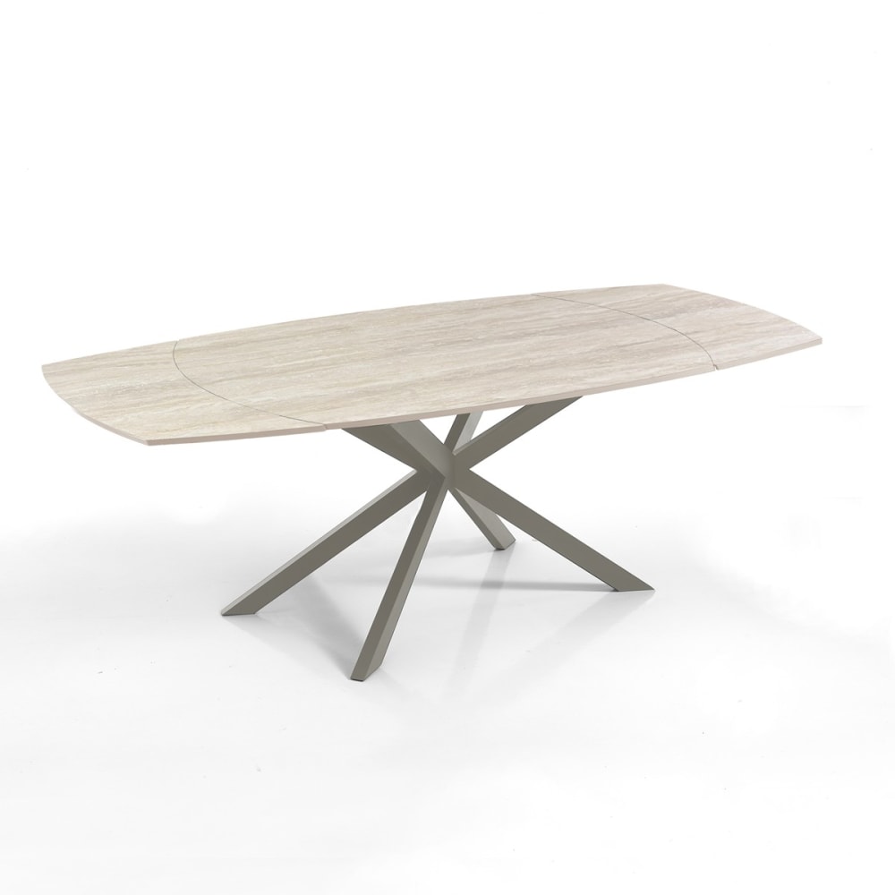 Table extensible céramique/acier travertin-platine 75x90x140-200