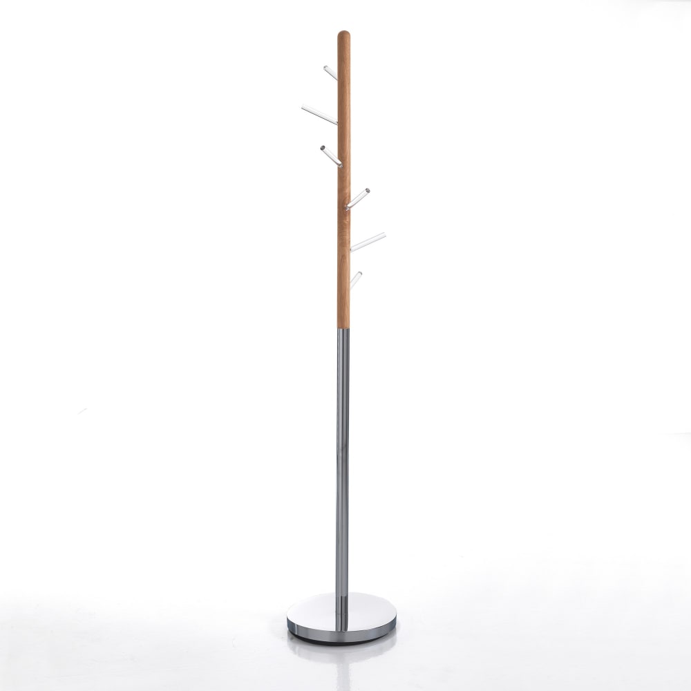 Porte-manteau sur pied acier chromé et chêne ø33 h180 cm