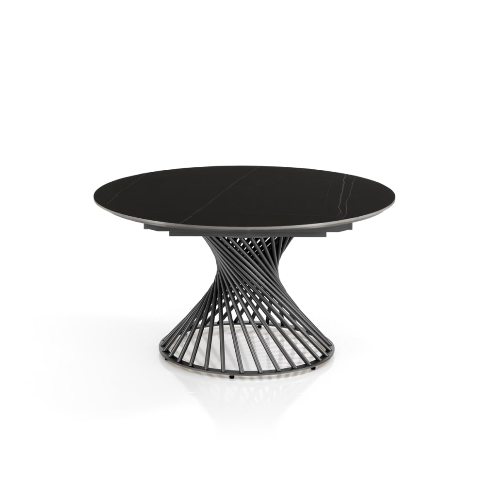 Table extensible céramique/acier noir-gris 75xø120→120x180 cm