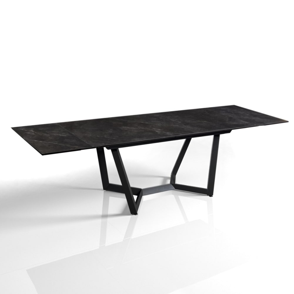 Table extensible céramique/acier noir-gris 76x100x200-300 cm