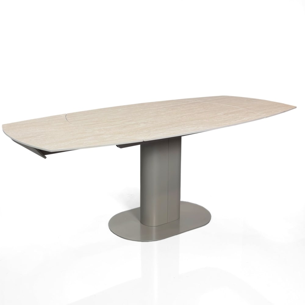 Table extensible céramique/acier travertin-platine 76x89x120-200