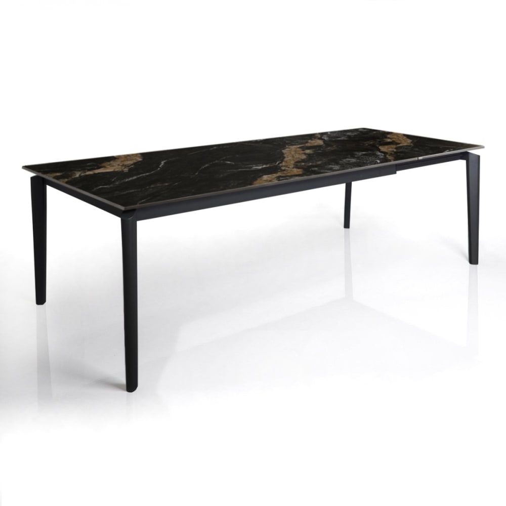 Table extensible céramique/acier calacatta noir-gris 77,5x90x160-220