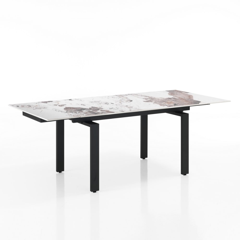 Table extensible céramique/acier onyx-noir 76x90x140-200 cm