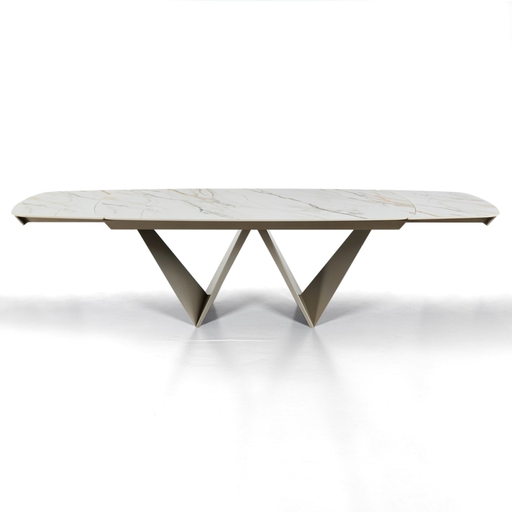 Table extensible céramique/métal onyx-platine 76,5x100x200-300 cm
