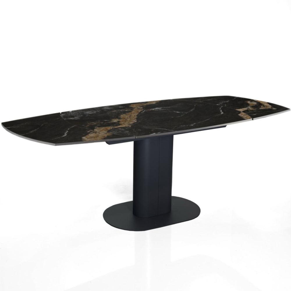 Table extensible céramique/acier calacatta noir-gris 76x89x120-200