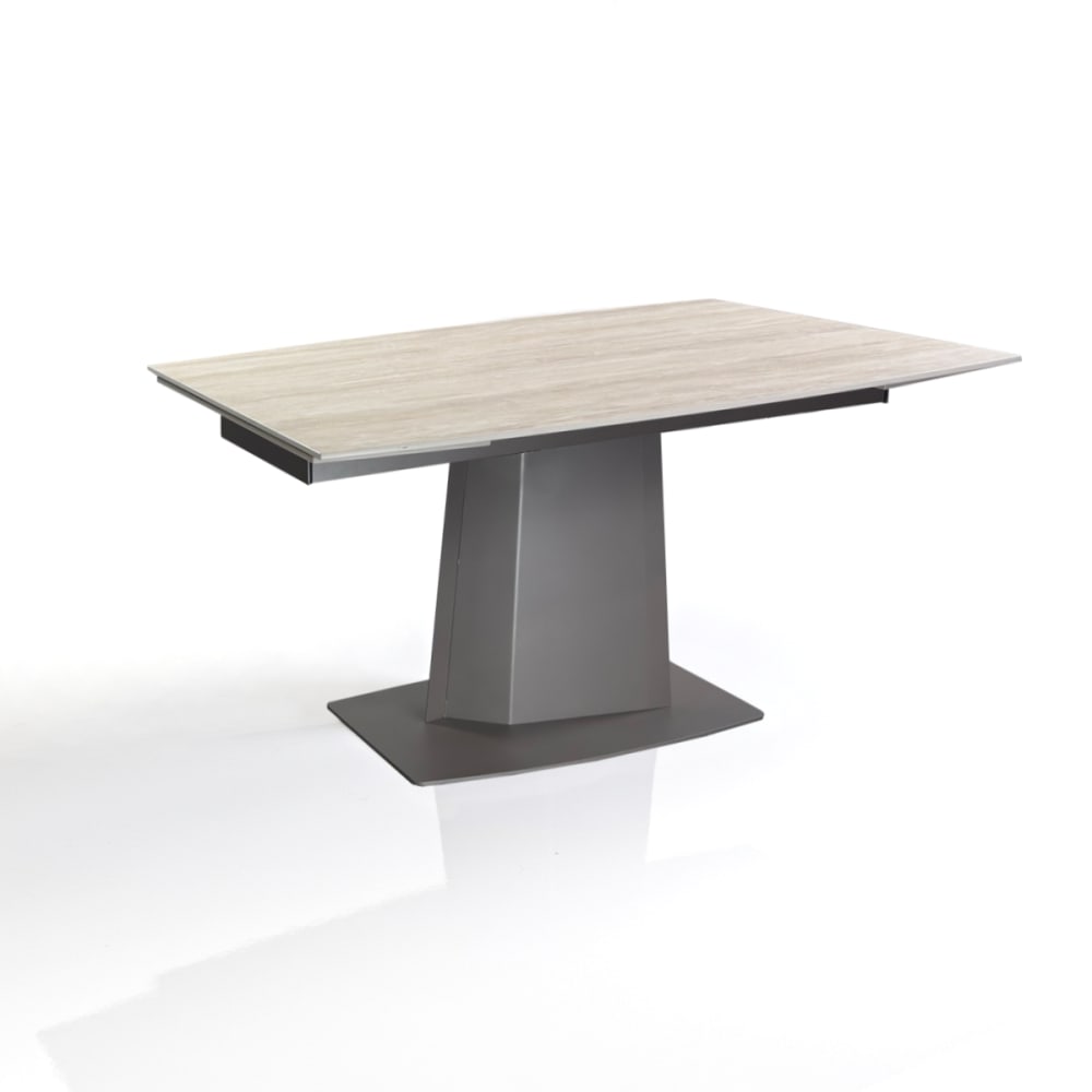 Table extensible céramique/métal travertin-platine 77x89x140-200