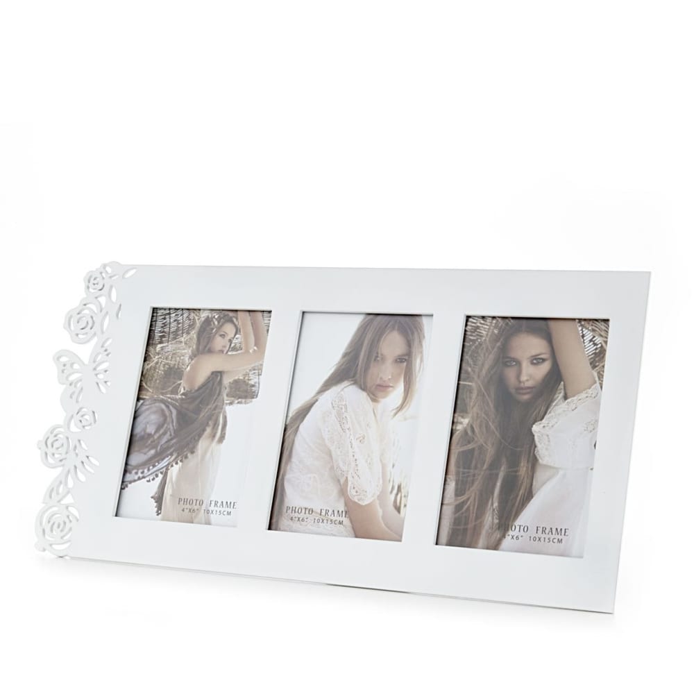 Cadre photo de table pour 3 photos en bois blanc 20x40x1,2 cm