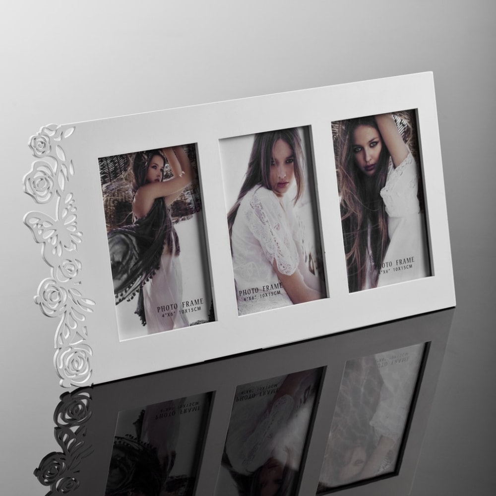 Cadre photo de table pour 3 photos en bois blanc 20x40x1,2 cm — vue 4