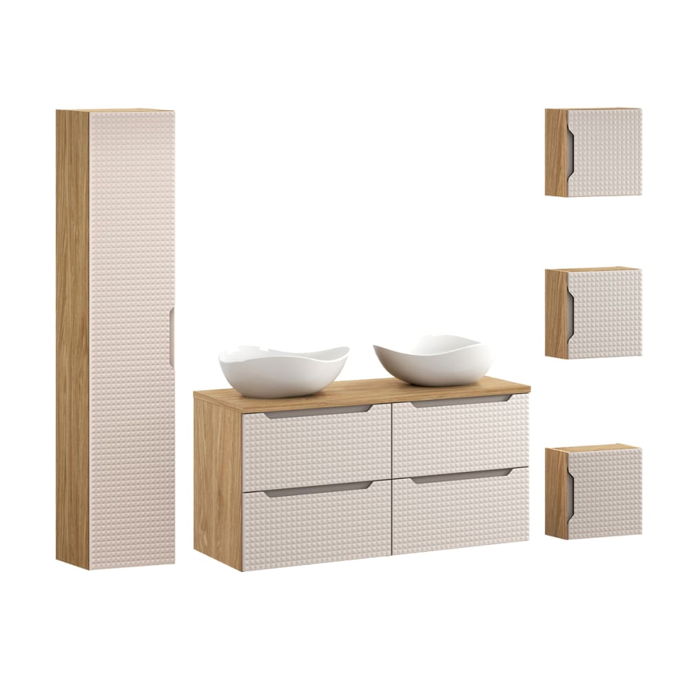 Ensemble meuble double vasque 120cm panneaux mélaminé et mdf beige Ensemble meuble double vasque 120cm panneaux mélaminé et mdf beige