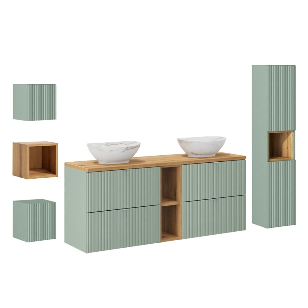 Ensemble meuble double vasque 140cm panneaux mdf vert Ensemble meuble double vasque 140cm panneaux mdf vert