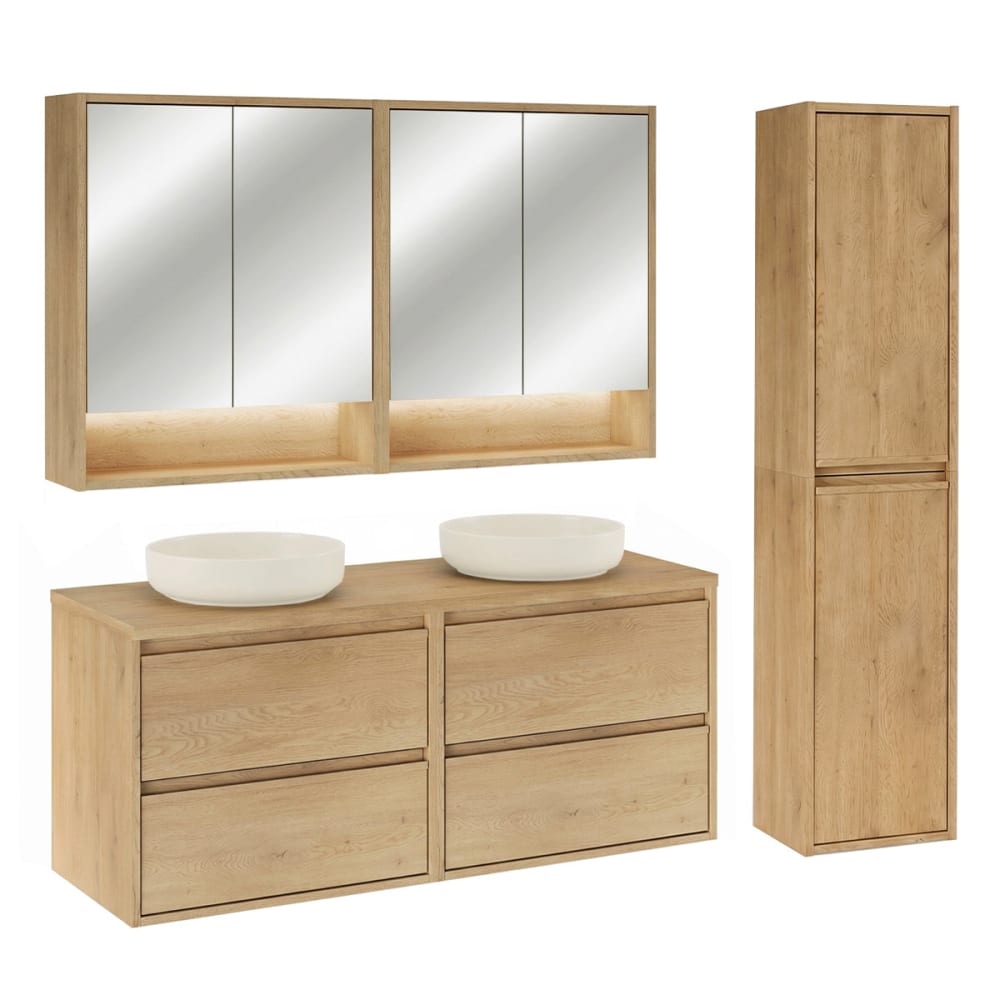 Ensemble meuble double vasque 120cm panneaux stratifiés marron