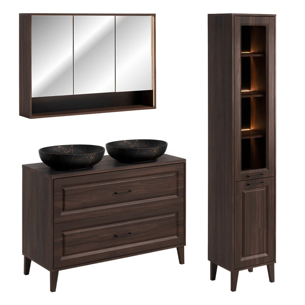 Ensemble meuble double vasque 120cm panneaux stratifiés marron