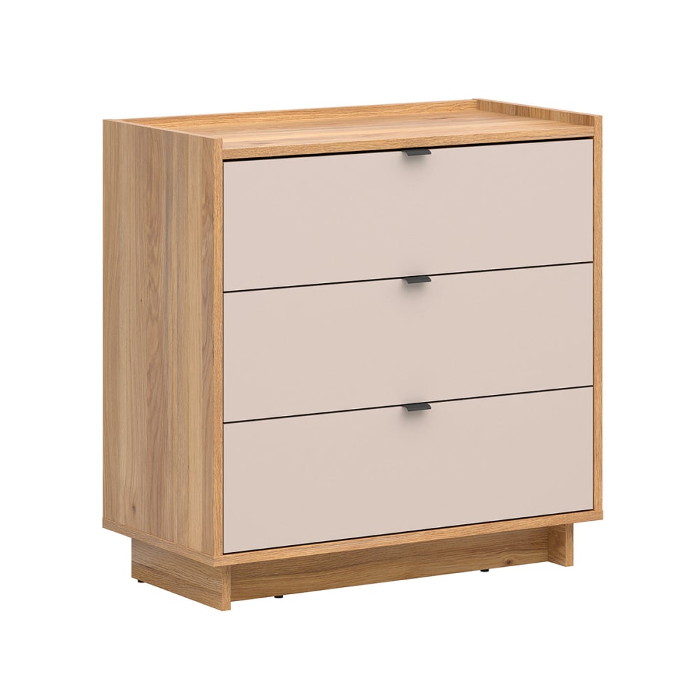 Commode 3 tiroirs et bois panneaux agglomérés stratifié beige Commode 3 tiroirs et bois panneaux agglomérés stratifié beige