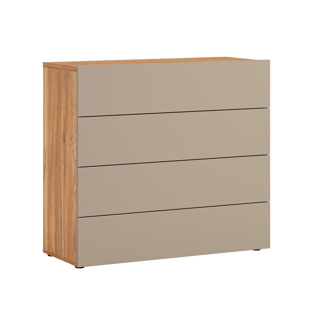 Commode 4 tiroirs et bois panneaux mélaminés taupe Commode 4 tiroirs et bois panneaux mélaminés taupe