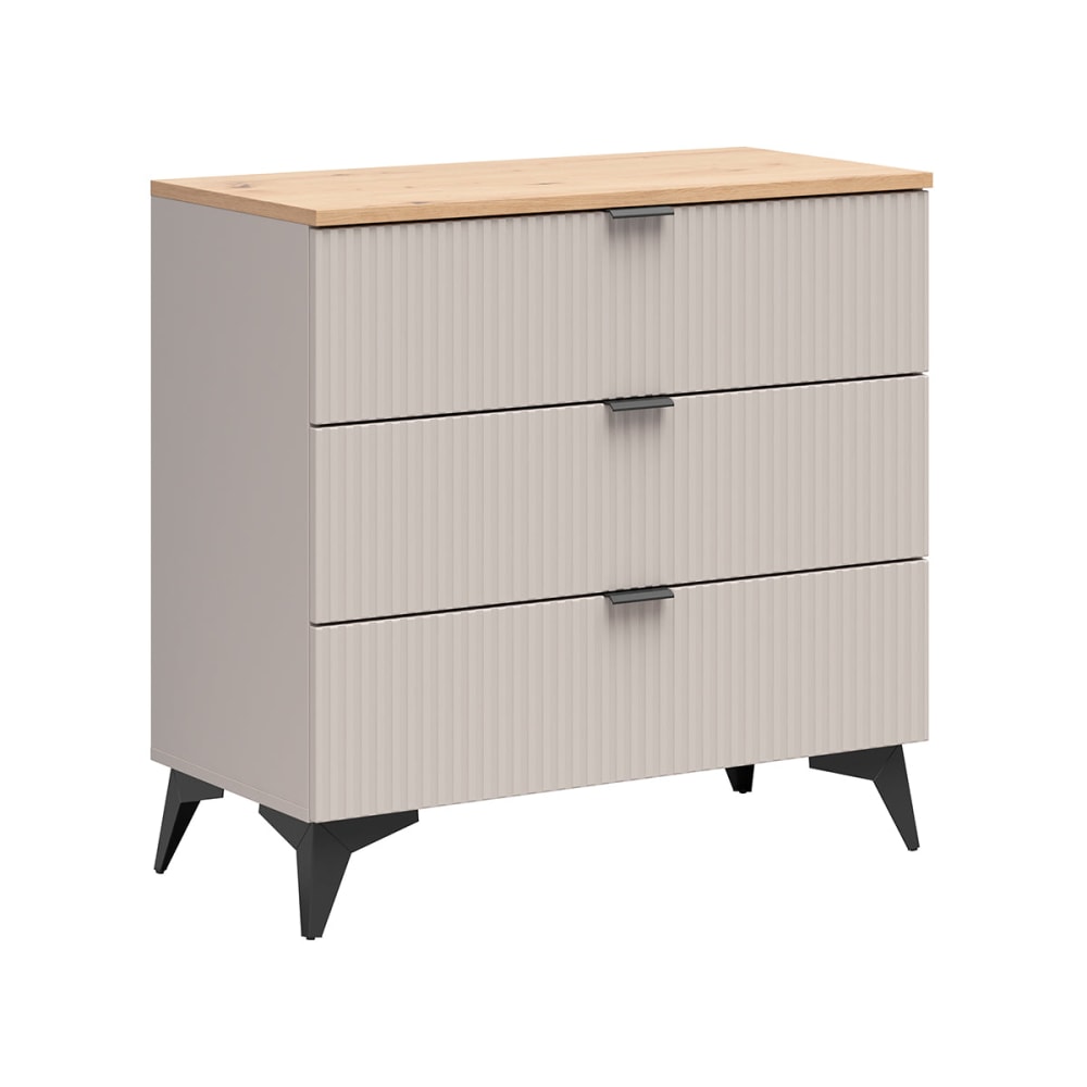 Commode 3 tiroirs et bois panneaux agglomérés stratifié beige Commode 3 tiroirs et bois panneaux agglomérés stratifié beige