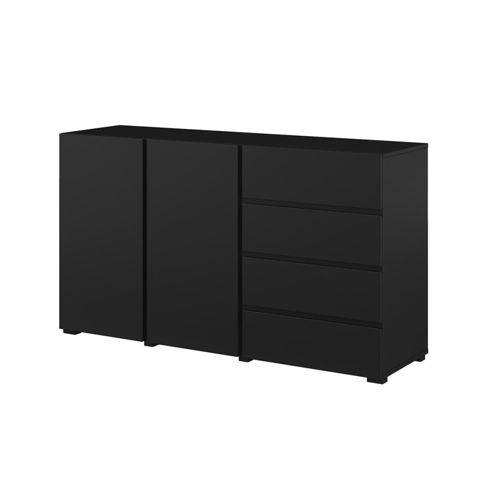 Buffet 2 portes 4 tiroirs panneaux mélaminés noir