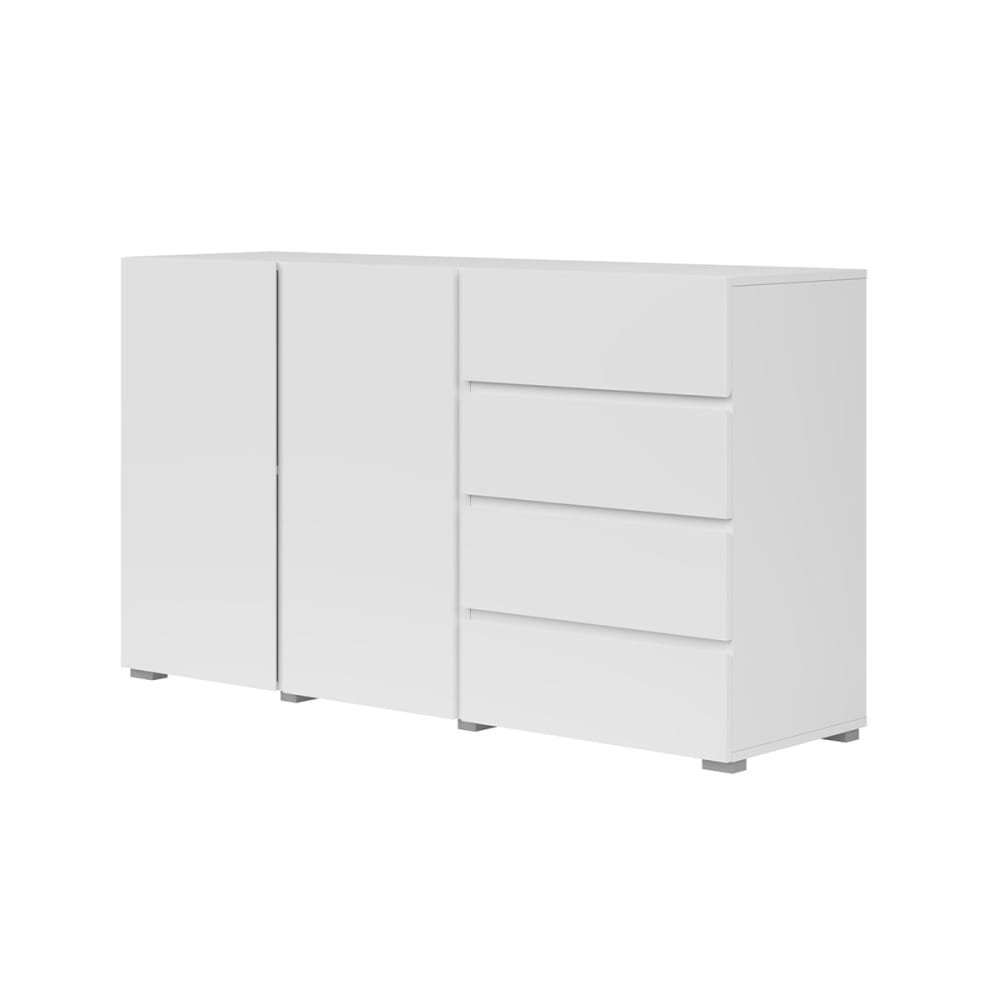 Buffet 2 portes 4 tiroirs panneaux mélaminés blanc