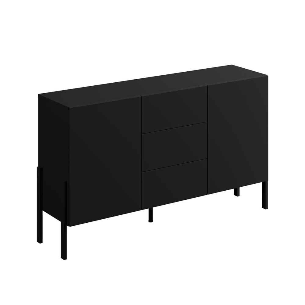 Buffet 2 portes 3 tiroirs panneaux mélaminés noir