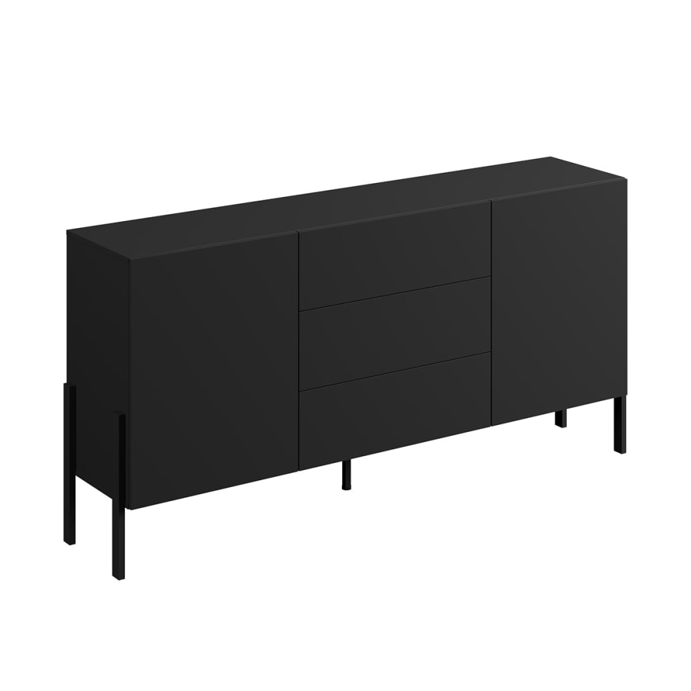 Buffet long 2 portes 3 tiroirs panneaux mélaminés noir Buffet long 2 portes 3 tiroirs panneaux mélaminés noir