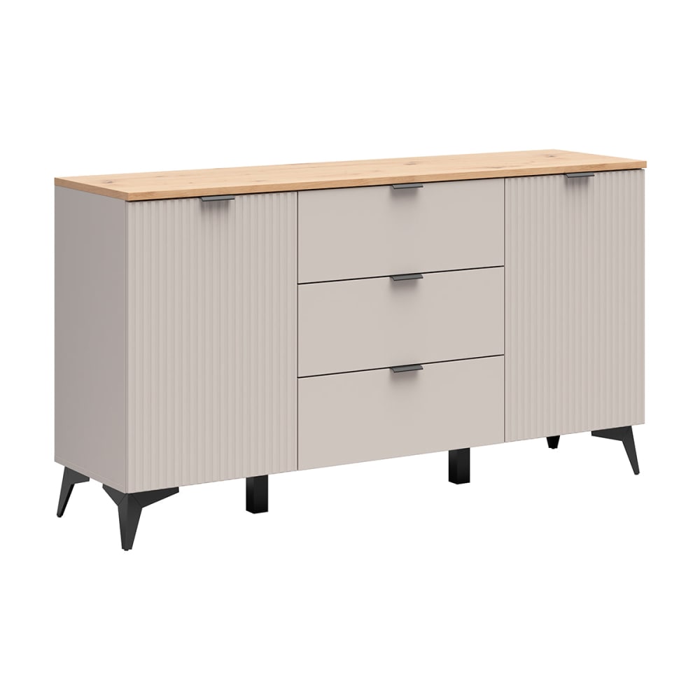 Buffet 2 portes 3 tiroirs et bois panneaux agglomérés stratifié beige
