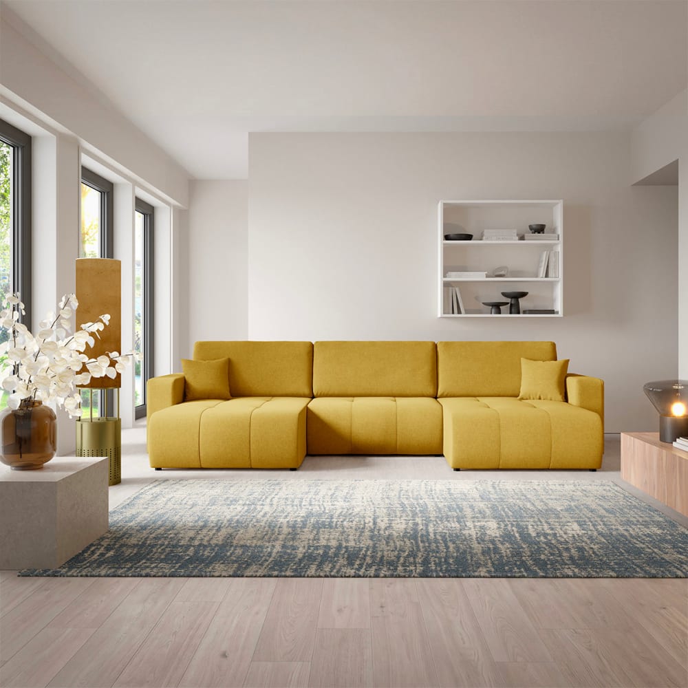 Petits meubles 5-Sitzer U-Sofa verwandelbar Kiefernholz Senfgelb - -