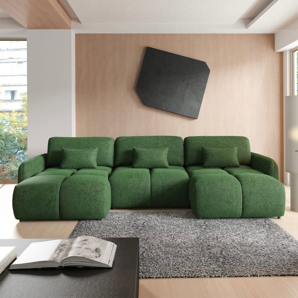 Petits meubles 5-Sitzer-U-Sofa mit Schlaffunktion Kiefernholz Grün Grün