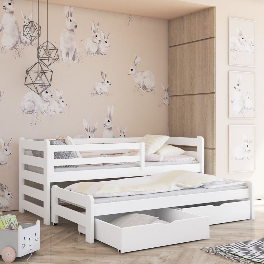 Petits meubles Bett 90x200 inklusive Lattenrost Holz Weiß Weiß Spanplatte