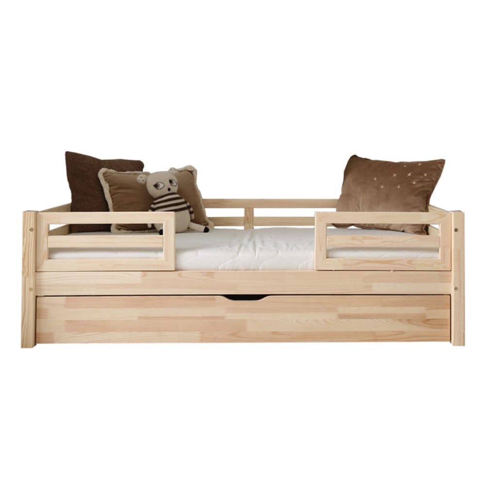Bett 90x190 inklusive Seitengitter Sperrholz Naturholz - Maisons