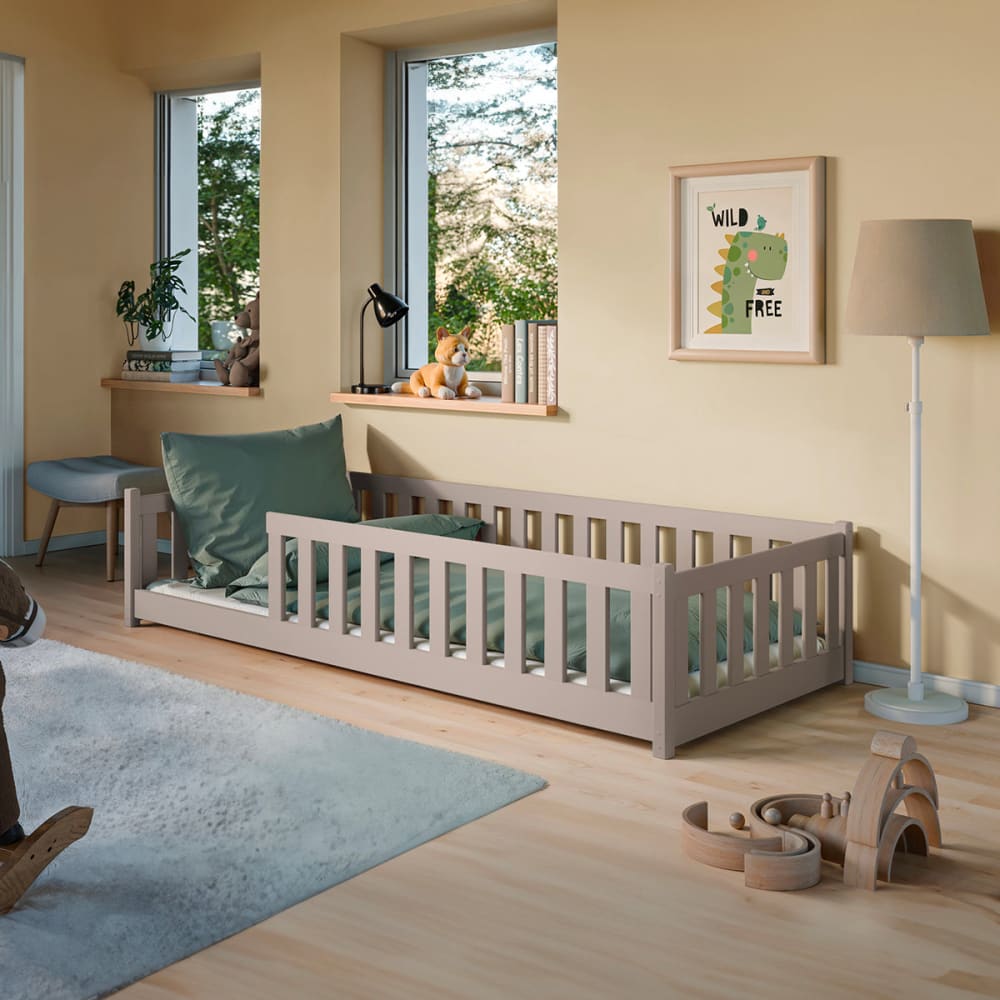 Petits meubles Bett am Boden 90x190 inklusive Holz Kaschmir Beige Holz