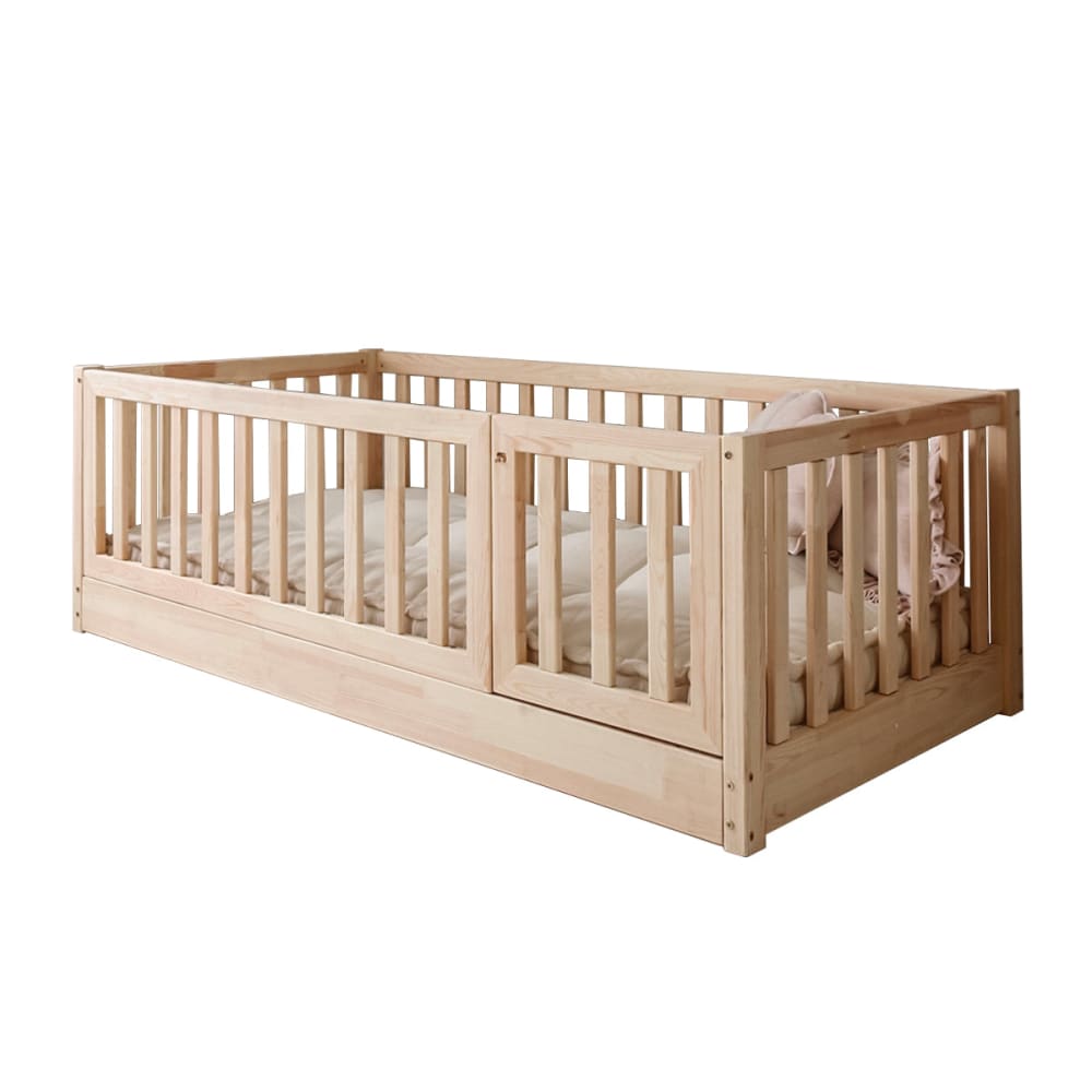 Bodenbett 120x200 Einstieg rechts Holz – Sperrholz Naturholz -