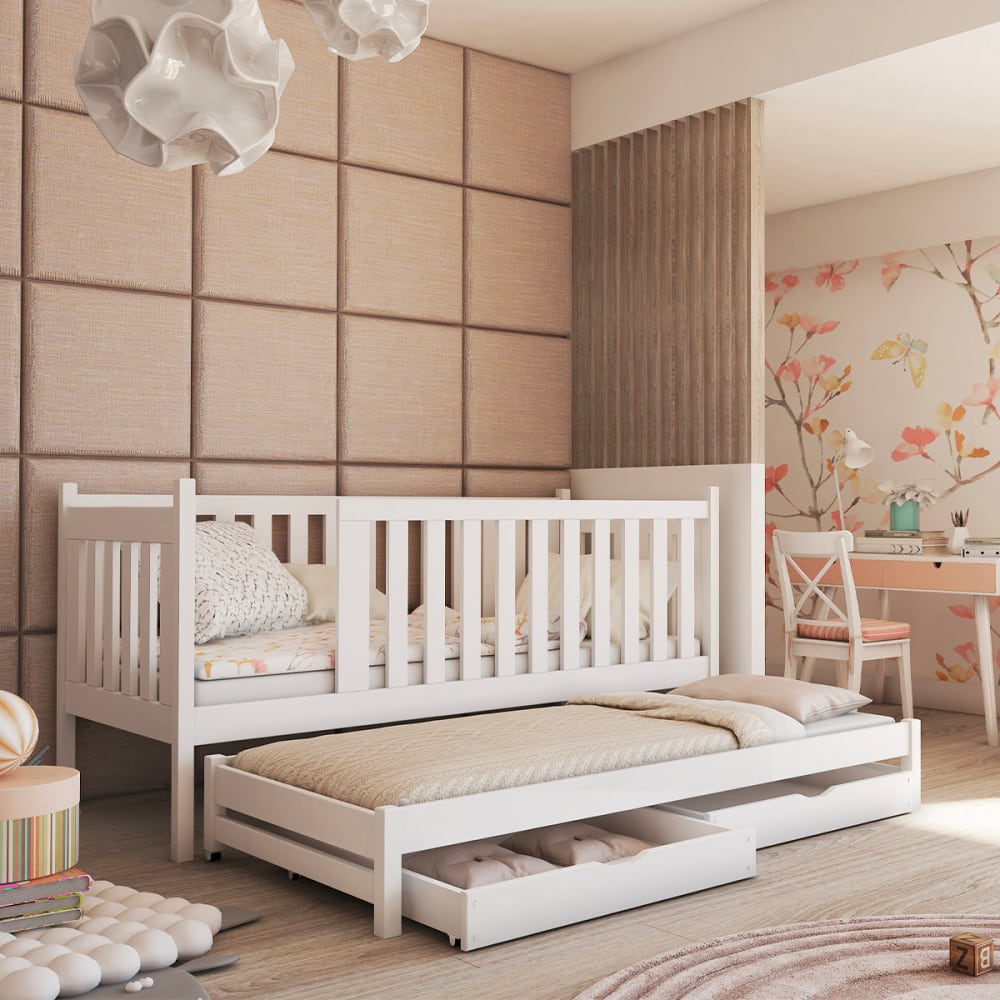 Petits meubles Bett 90x200 inkl. Bettkasten Holz Weiß Weiß Spanplatte