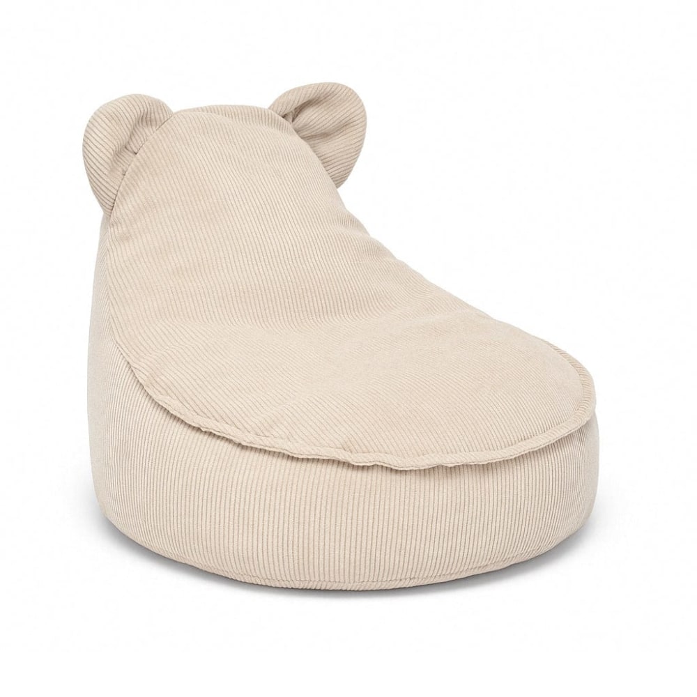 Pouf ours enfant en velours côtelé fin, beige