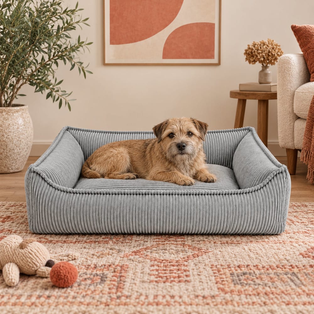 Viskoelastisches Hunde- und Katzenbett aus Cord 80x60 cm,