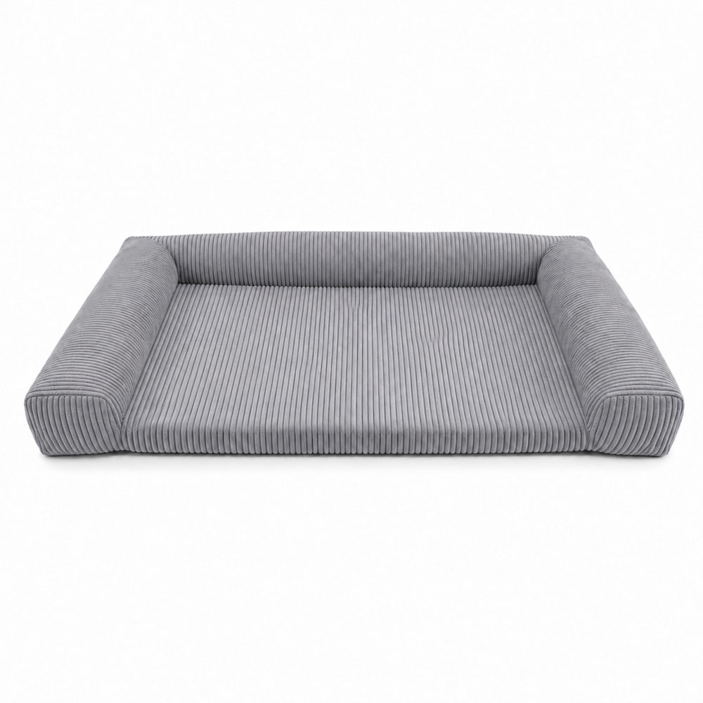 Matelas chien mémoire de forme 130x85 cm velours côtelé gris nuage