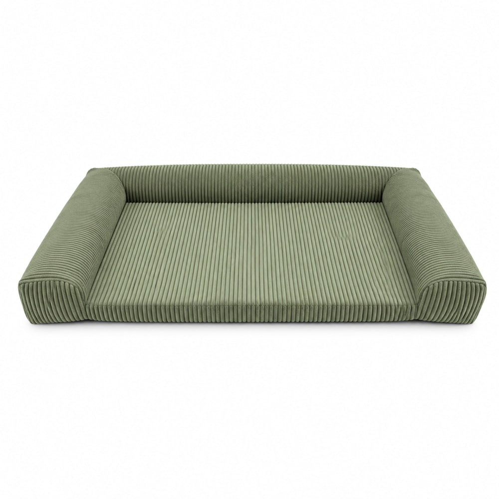 Matelas chien mémoire de forme 130x85 cm velours côtelé vert olive