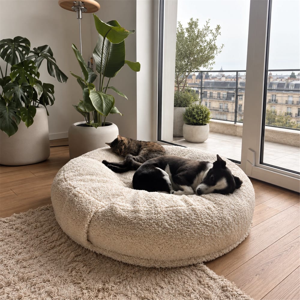 Donut-Kissen für Hund und Katze aus Bouclé Ø75 cm, ecru - Maisons