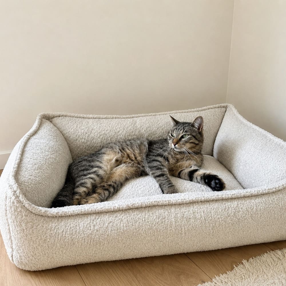 Hunde- und Katzenbett aus Bouclé 70x55 cm, ecru - Maisons Du