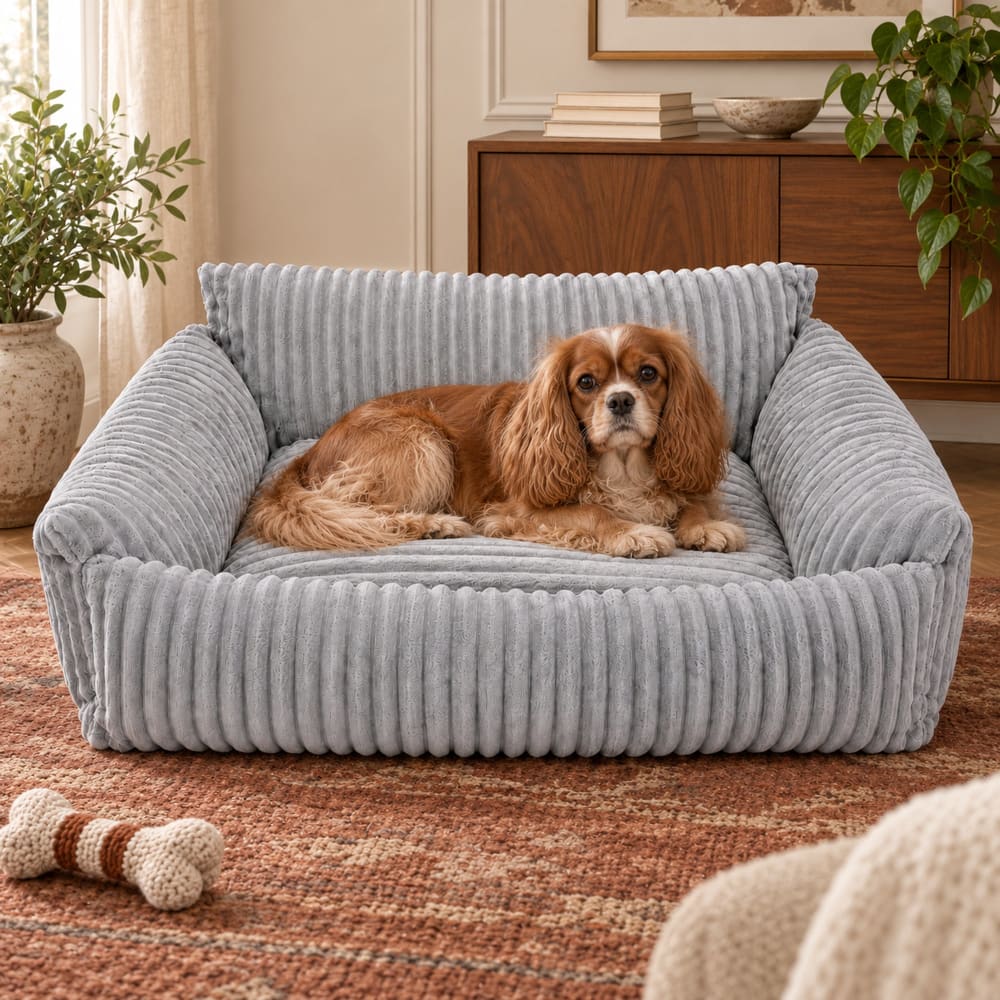Viskoelastisches Hundesofa aus Plüschcord 70x55 cm, grau -