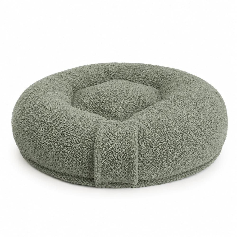 Coussin donut déhoussable pour chien tissu teddy olive, s
