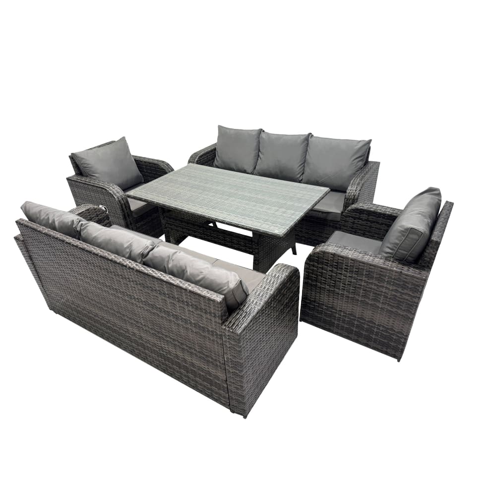 Fimous Rattan Gartenmöbel Set 8er Sofa Esstisch rechteckig Dunkelgrau - Rattan