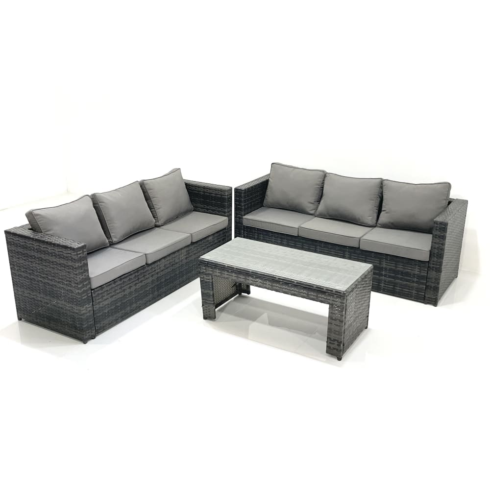 Fimous Rattan Gartenmöbel Sofa Set Couchtisch rechteckig Grau Rattan