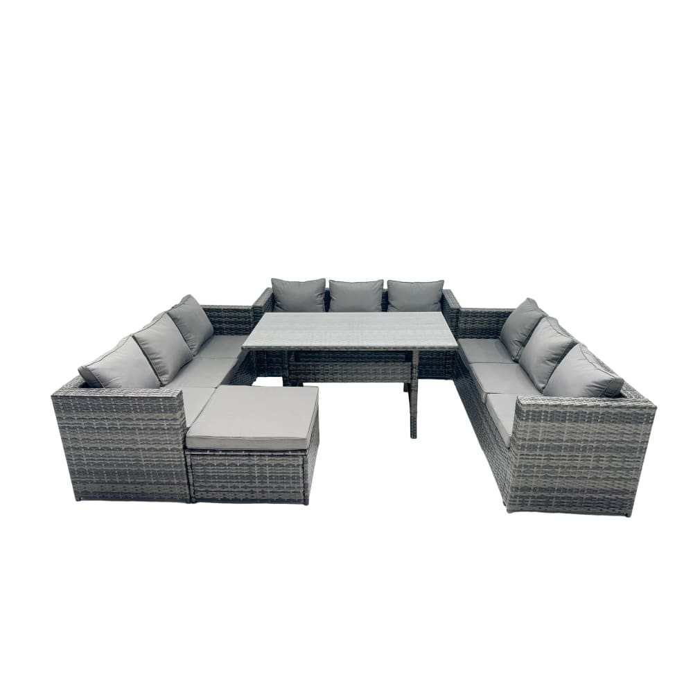 Fimous Rattan Gartenmöbel Set 10er Sofa Esstisch Hocker Dunkelgrau - Rattan