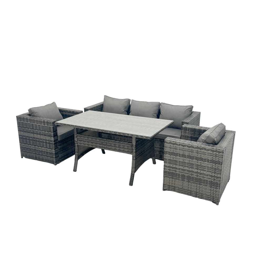 Fimous Rattan Gartenmöbel Set 5er Sessel Esstisch rechteckig Dunkelgrau - Rattan