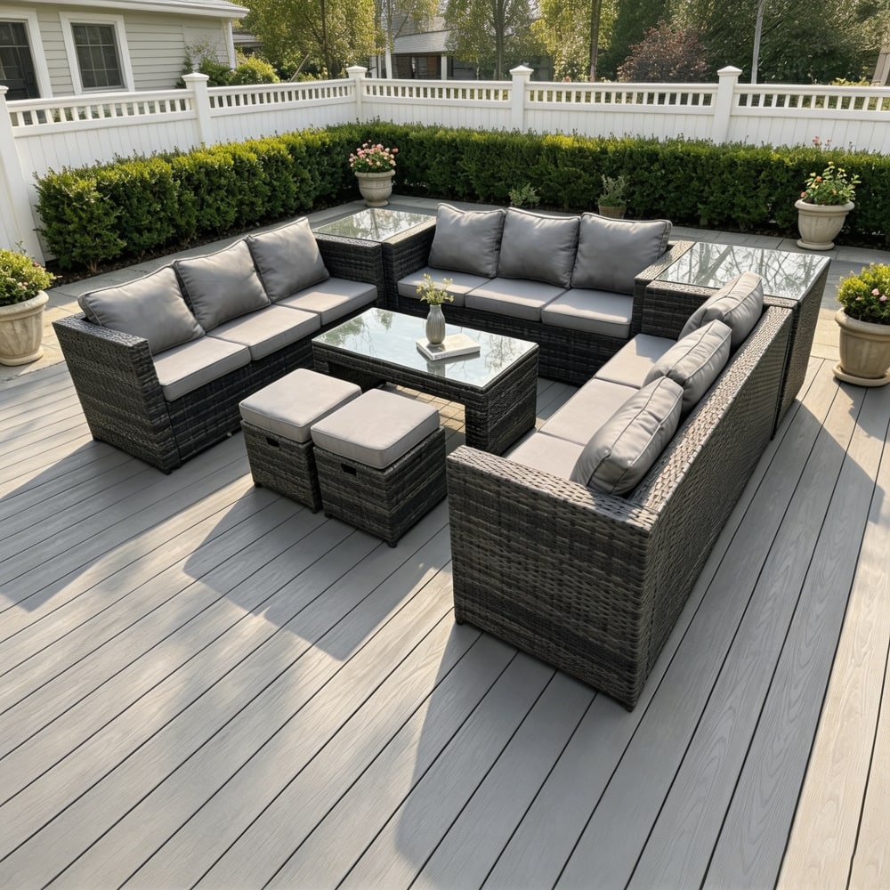 Rattan Gartenmöbel Set Couchtisch rechteckig 2 Hocker