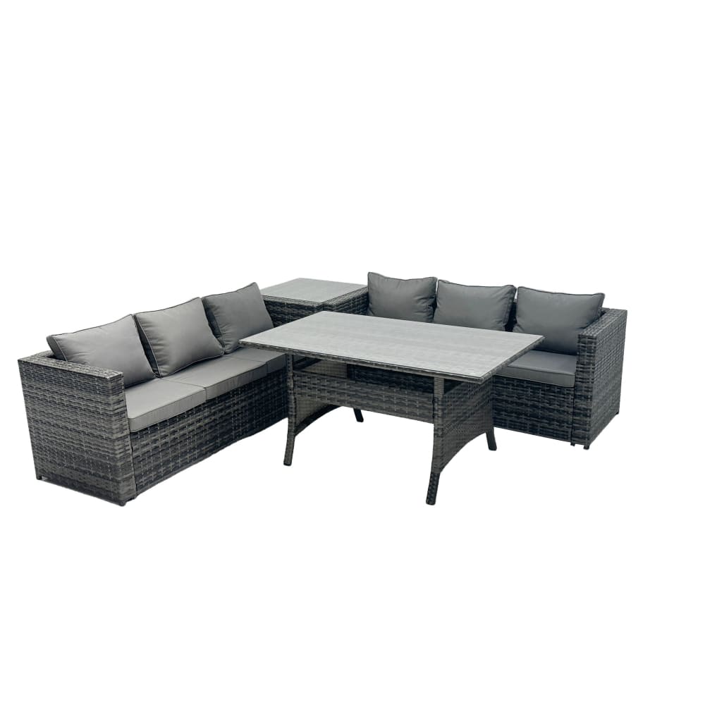 Fimous Rattan Gartenmöbel Set 6er Sofa Esstisch Beistelltisch Dunkelgrau - Rattan