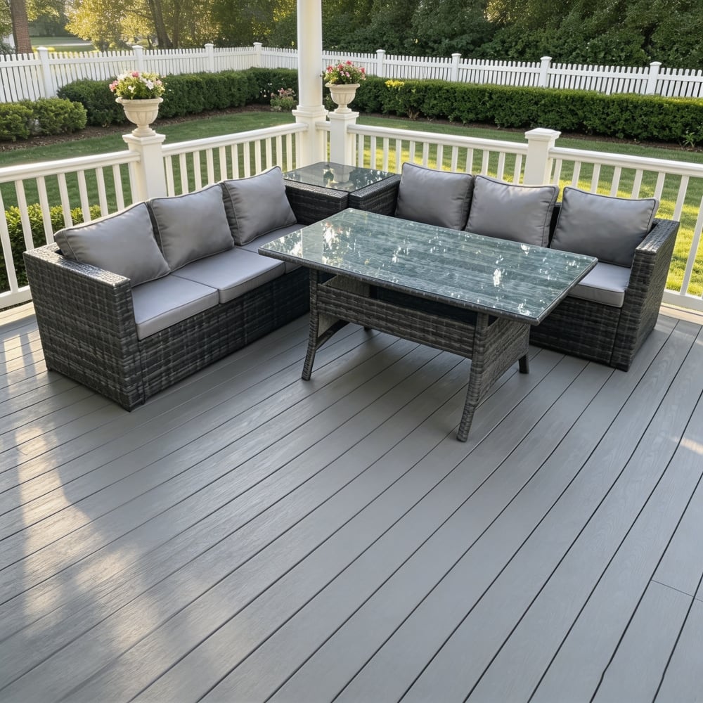 Rattan Gartenmöbel Set 6er Sofa Esstisch Beistelltisch Dunkelgrau