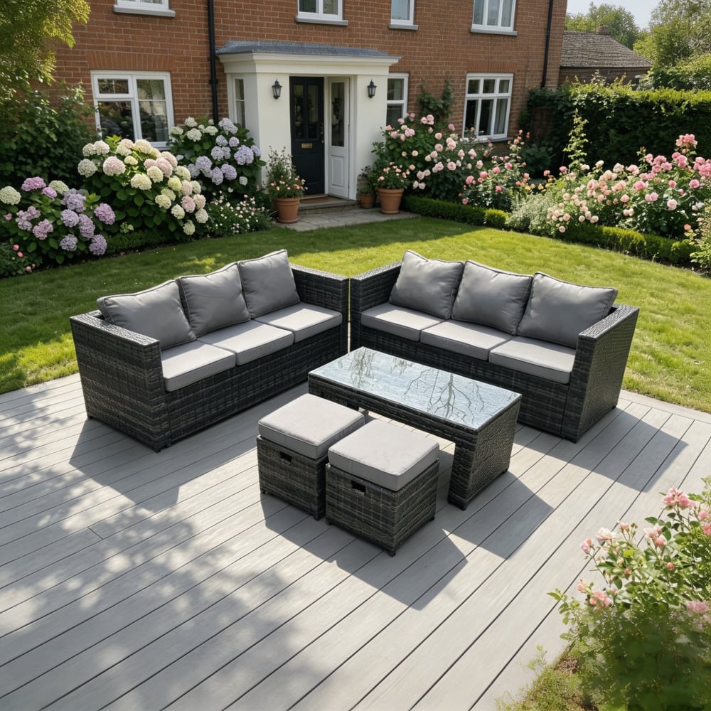 Rattan Gartenmöbel Sofa Set Couchtisch rechteckig 2 Hocker -