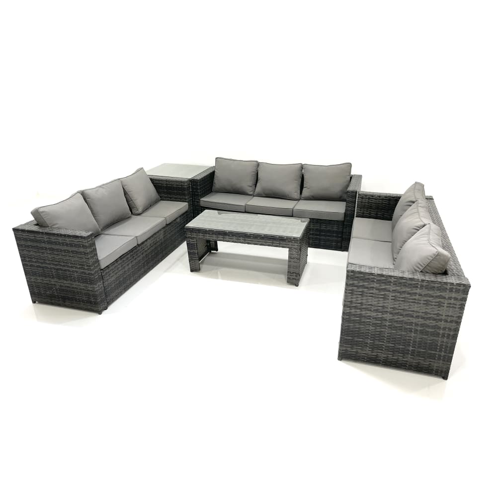Fimous Rattan Gartenmöbel Sofa Set Couchtisch rechteckig Beistelltisch Grau Rattan