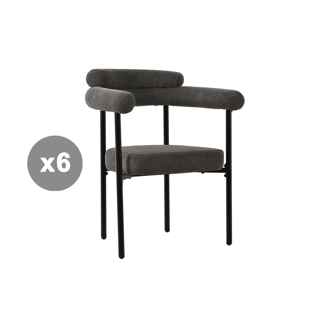 Lot de 6 chaises, assises rondes confortables en suédine gris foncé Lot de 6 chaises, assises rondes confortables en suédine gris foncé